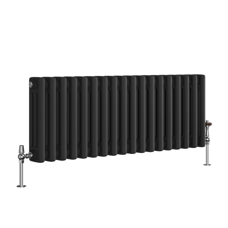 Reggio Midnight Black Horizontal Triple Column Traditional Radiator 300x830mm 1857 BTU - Cast Iron Style