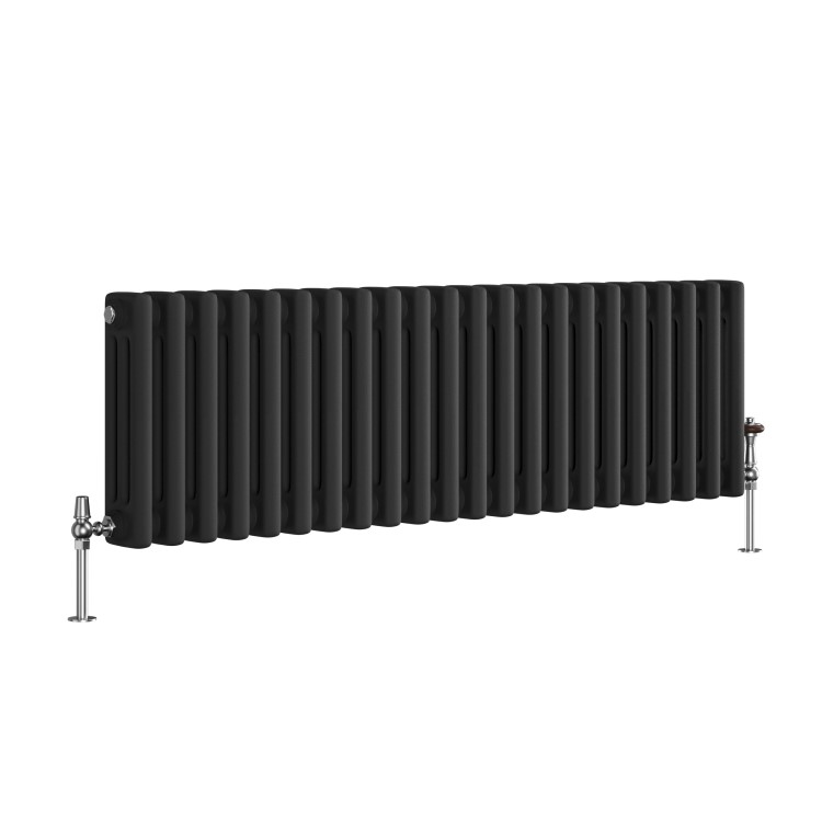 Reggio Midnight Black Horizontal Triple Column Traditional Radiator 300x1010mm 2269 BTU - Cast Iron Style