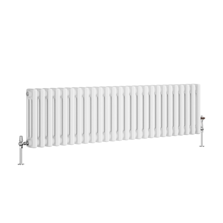 Reggio White Horizontal Triple Column Traditional Radiator 300x1190mm 2682 BTU - Cast Iron Style