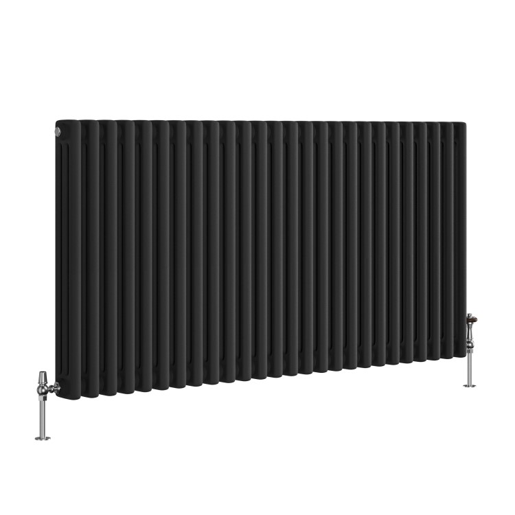 Reggio Midnight Black Horizontal Triple Column Traditional Radiator 600x1190mm 5173 BTU - Cast Iron Style