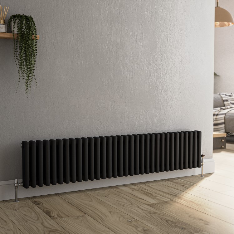 Reggio Midnight Black Horizontal Triple Column Traditional Radiator 300x1460mm 3301 BTU - Cast Iron Style