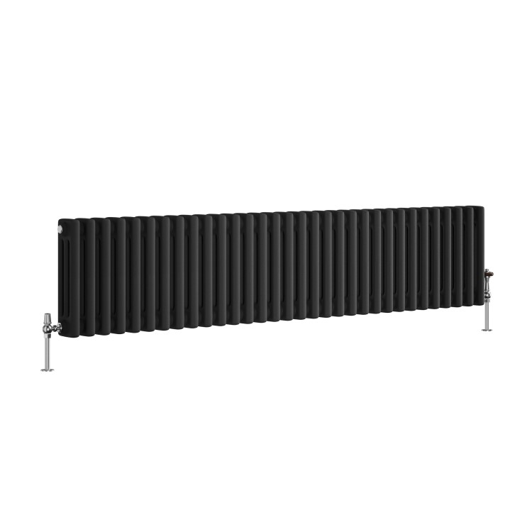 Reggio Midnight Black Horizontal Triple Column Traditional Radiator 300x1460mm 3301 BTU - Cast Iron Style