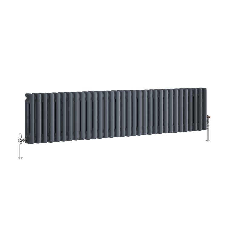 Reggio Anthracite Horizontal Triple Column Traditional Radiator 300x1460mm 3301 BTU - Cast Iron Style