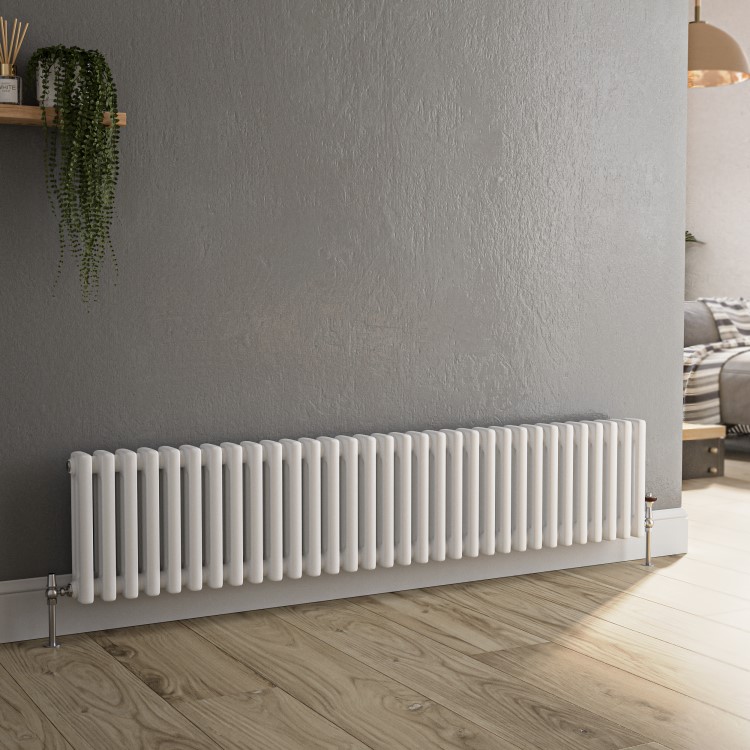 Reggio White Horizontal Triple Column Traditional Radiator 300x1460mm 3301 BTU - Cast Iron Style