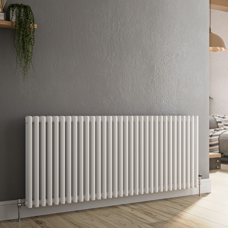 Reggio White Horizontal Triple Column Traditional Radiator 600x1460mm 6367 BTU - Cast Iron Style