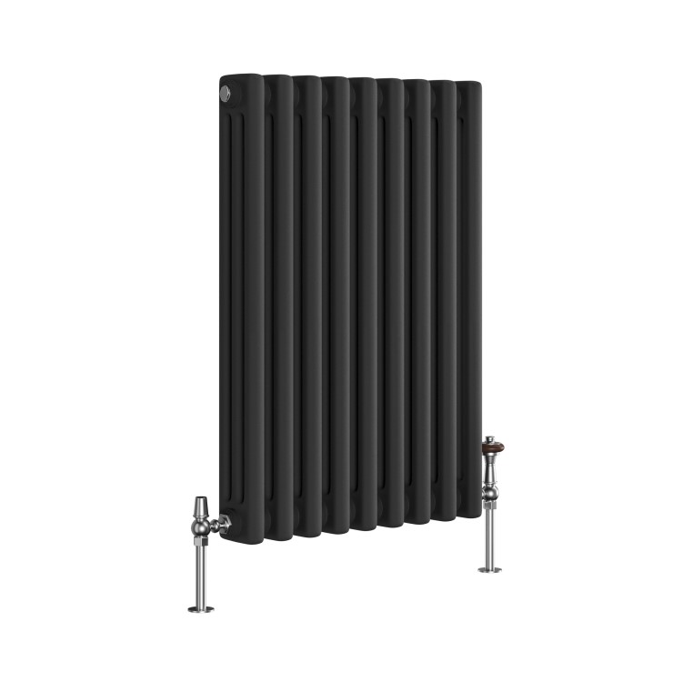 Reggio Midnight Black Horizontal Triple Column Traditional Radiator 600x425mm 1790 BTU - Cast Iron Style