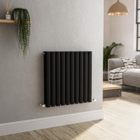 Sorrento Midnight Black Horizontal Oval Designer Radiator 600x590mm Double Panel 2399 BTU