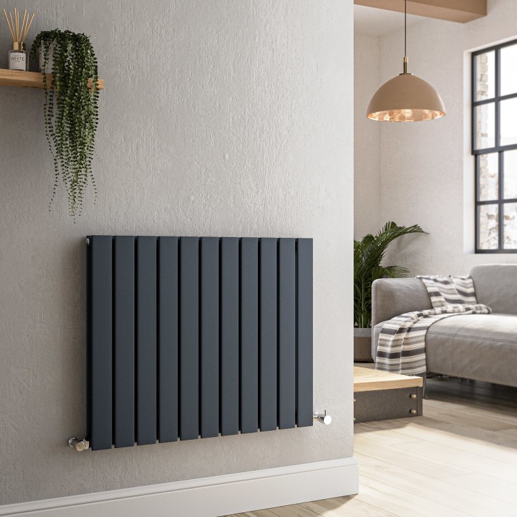 Riace Anthracite Horizontal Flat Designer Radiator 600x748mm Double Panel 2827 BTU