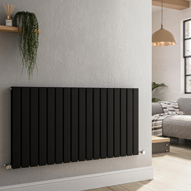 Riace Midnight Black Horizontal Flat Designer Radiator 600x1156mm Double Panel 4370 BTU