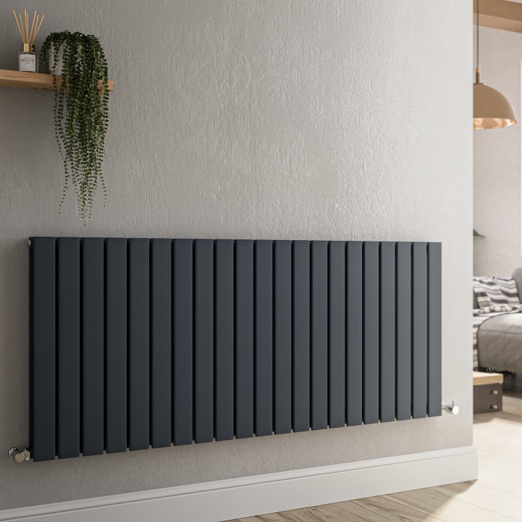 Riace Anthracite Horizontal Flat Designer Radiator 600x1428mm Double Panel 5398 BTU