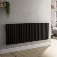 Sorrento Midnight Black Horizontal Oval Designer Radiator 600x1593mm Double Panel 6478 BTU