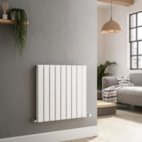 Riace White Horizontal Flat Designer Radiator 600x612mm Double Panel 2313 BTU