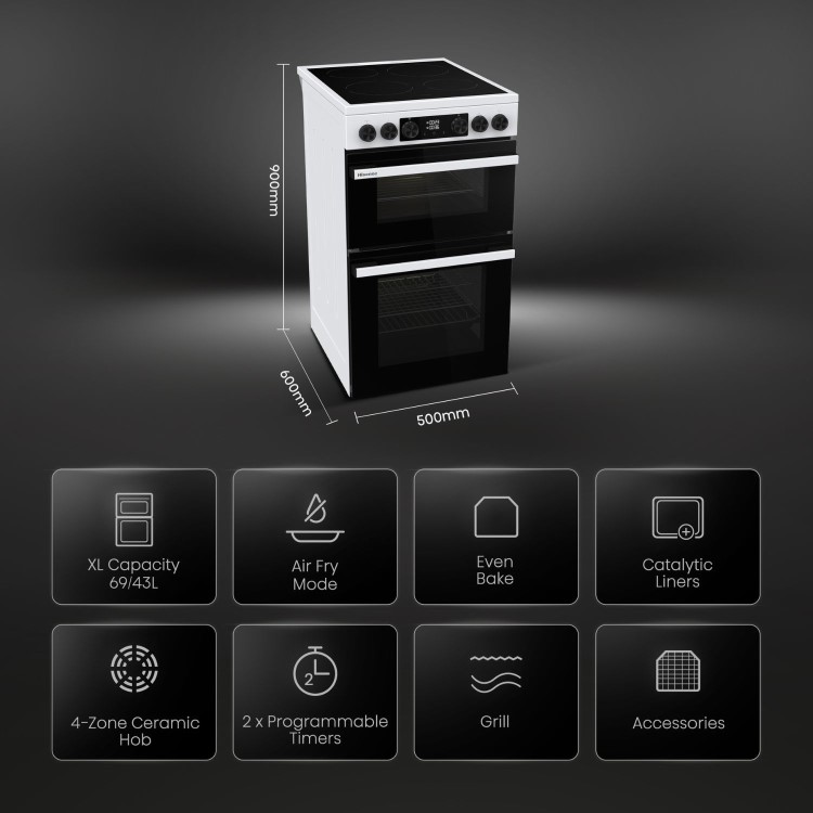 Hisense 50cm Electric Cooker with Air Fry - White