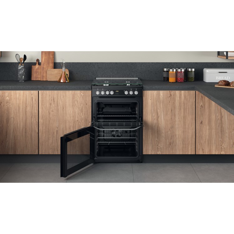 Hotpoint 60cm Dual Fuel Cooker - Black