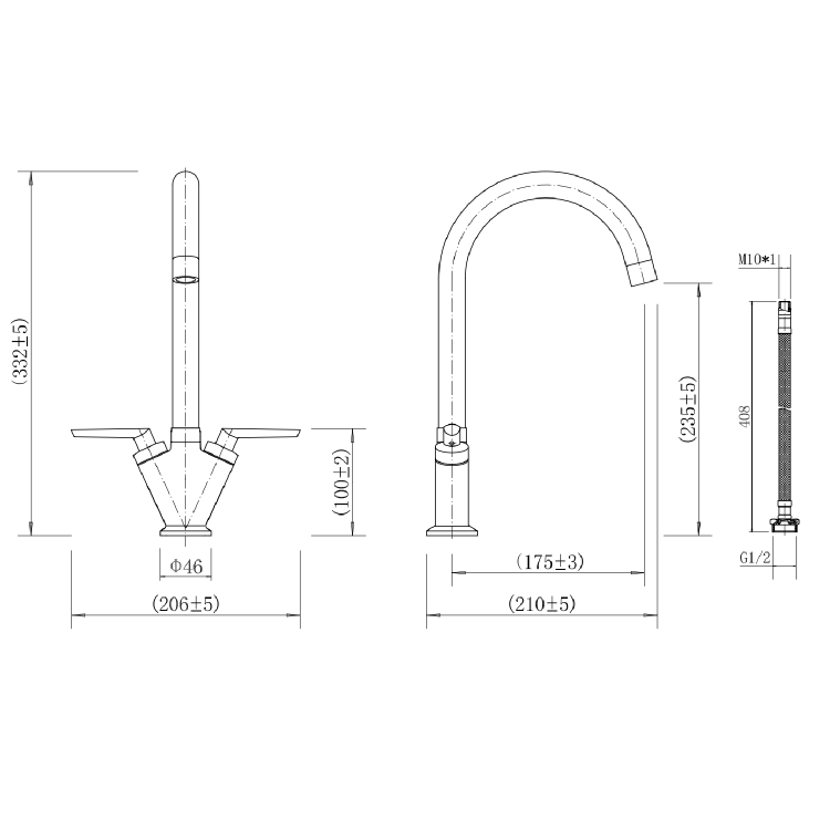 Hector Dual Lever Monobloc Mixer Kitchen Tap- Chrome