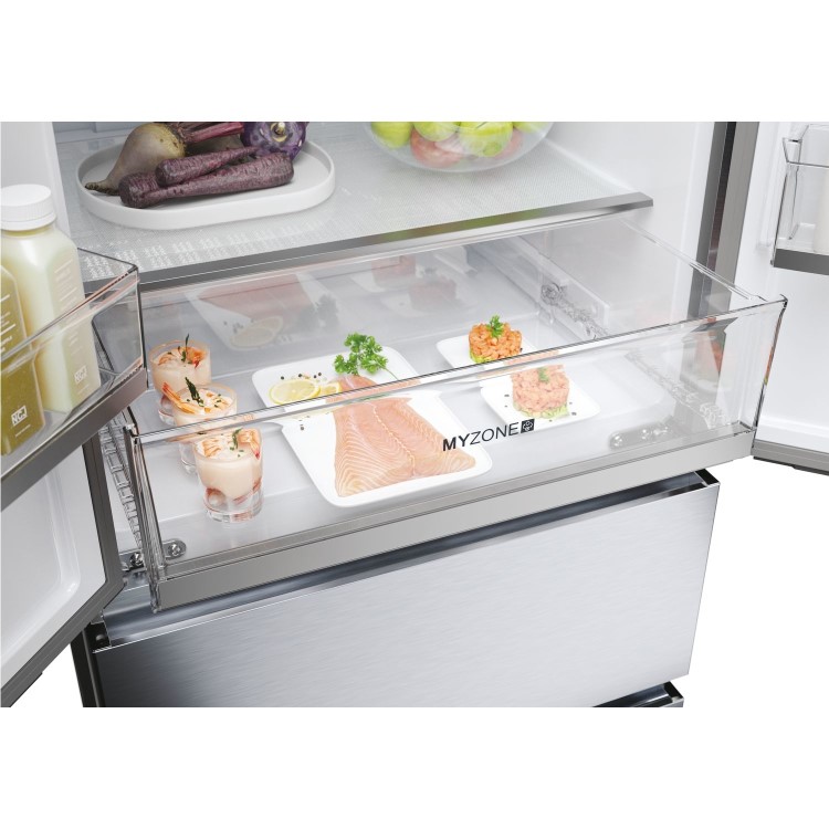 Haier FD 70 Series 5 444 Litre French Style American Fridge Freezer - Platinum Inox