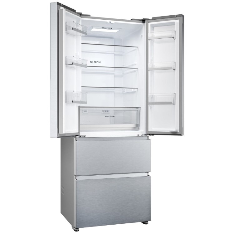 Haier FD 70 Series 5 444 Litre French Style American Fridge Freezer - Platinum Inox