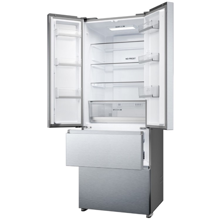 Haier FD 70 Series 5 444 Litre French Style American Fridge Freezer - Platinum Inox