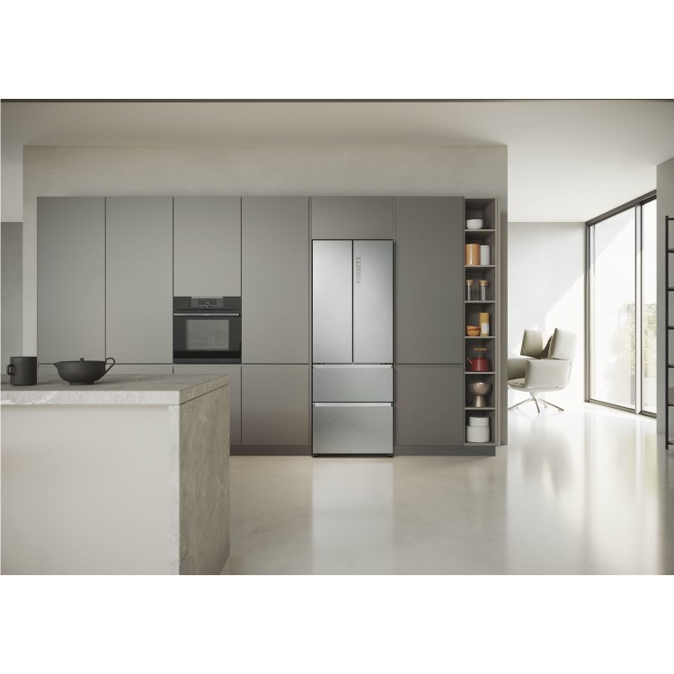 Haier FD 70 Series 5 444 Litre French Style American Fridge Freezer - Platinum Inox