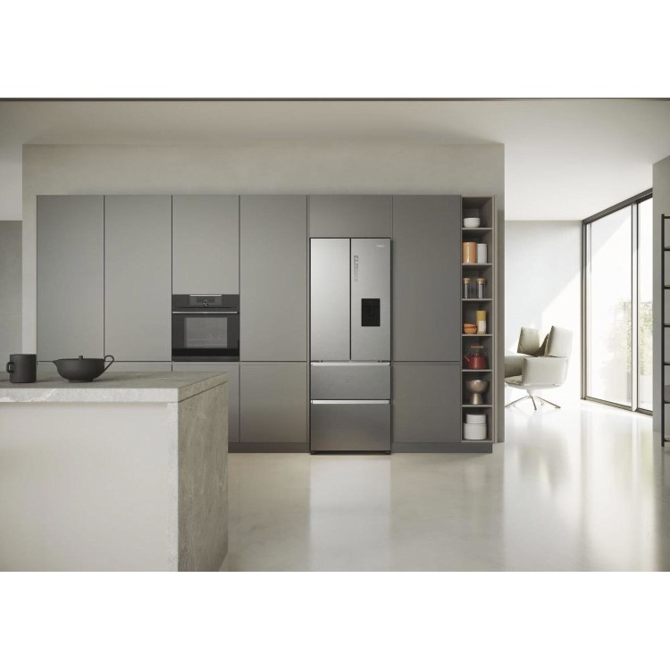 Haier 444 Litre French Style American Fridge Freezer - Platinum Inox