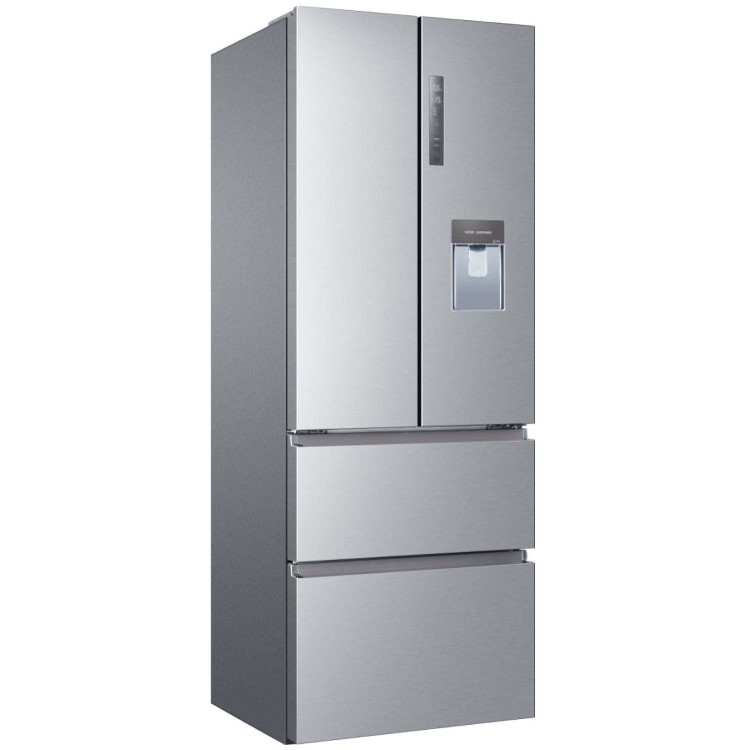 Haier 444 Litre French Style American Fridge Freezer - Platinum Inox