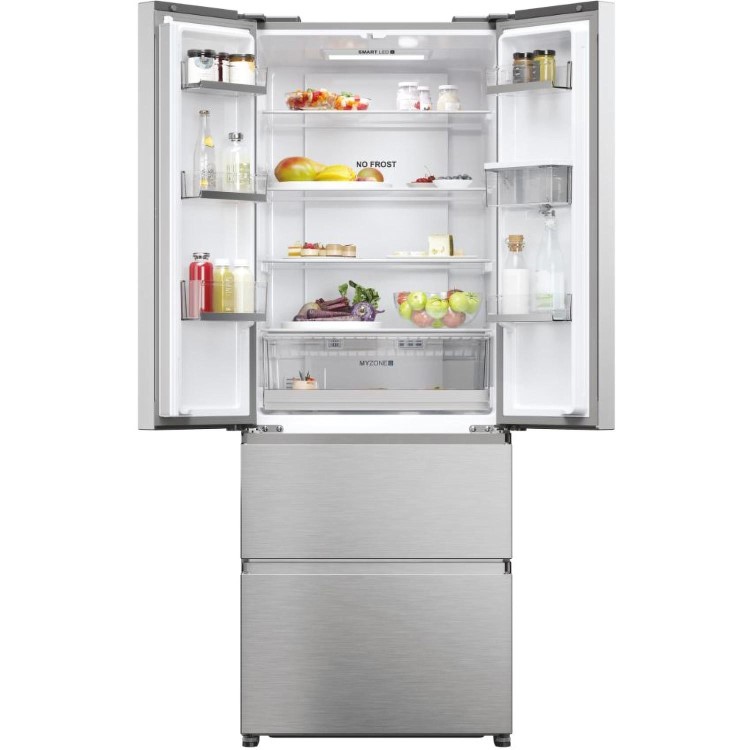 Refurbished Haier HFR5719EWMP Freestanding 444 Litre Frost Free American Fridge Freezer Platinum Inox