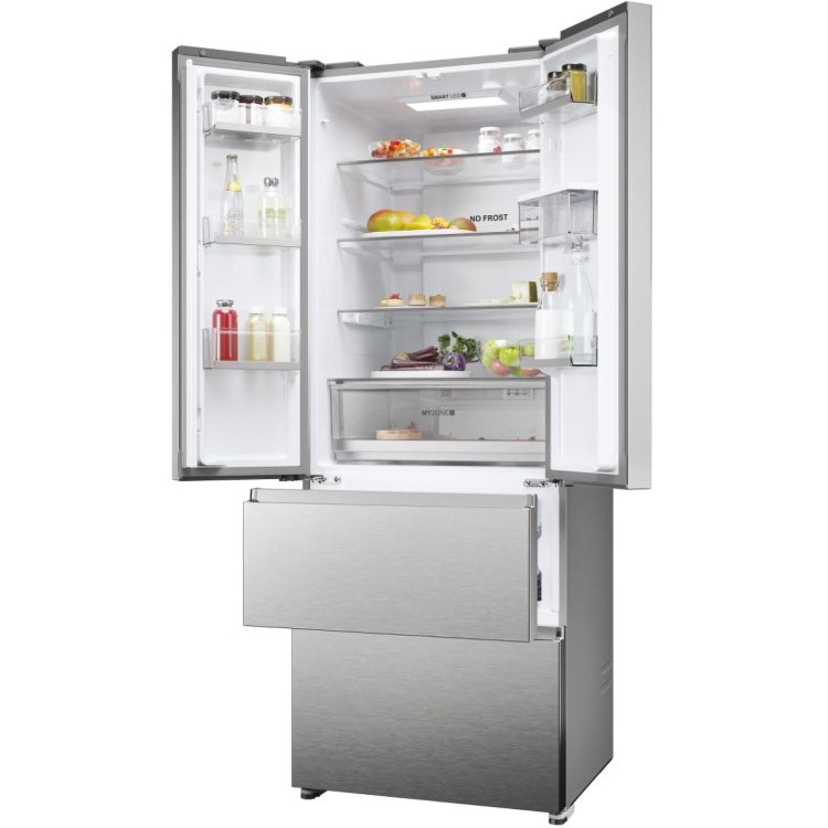 Refurbished Haier HFR5719EWMP Freestanding 444 Litre Frost Free American Fridge Freezer Platinum Inox