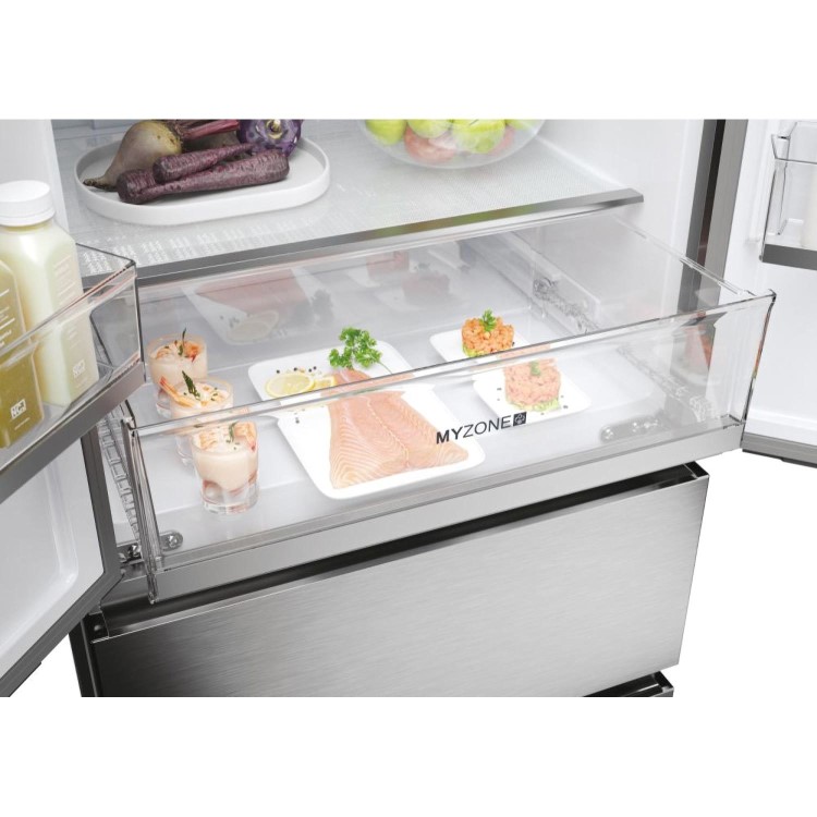 Refurbished Haier HFR5719EWMP Freestanding 444 Litre Frost Free American Fridge Freezer Platinum Inox