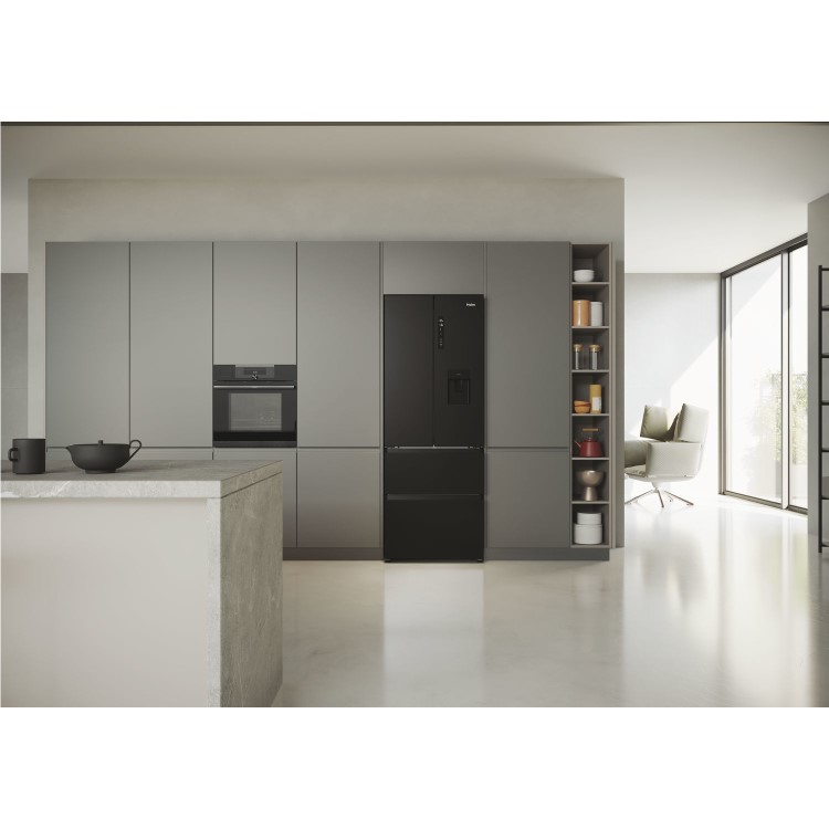 Haier FD 70 Series 5 444 Litre French Style American Fridge Freezer - Black