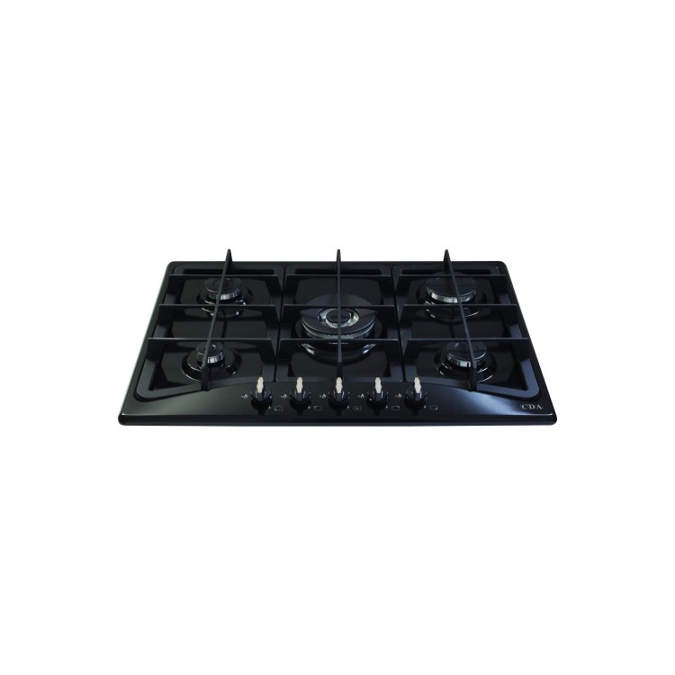 CDA HG7320BL 68cm Five Burner Gas Hob With Cast Iron Pan Stands Black