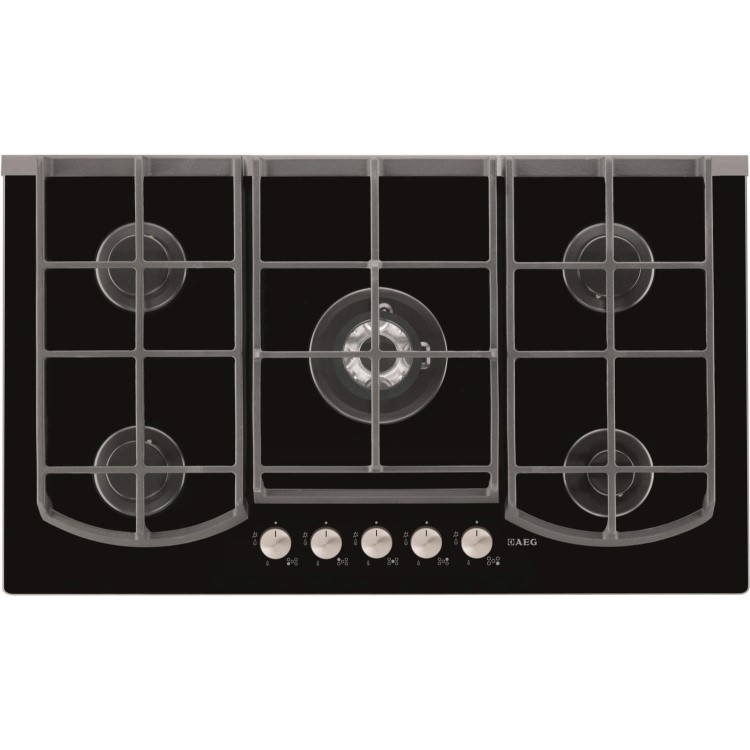 AEG HG995440NB Designer 88cm Five Burner Gas-on-glass Hob in Black Glass