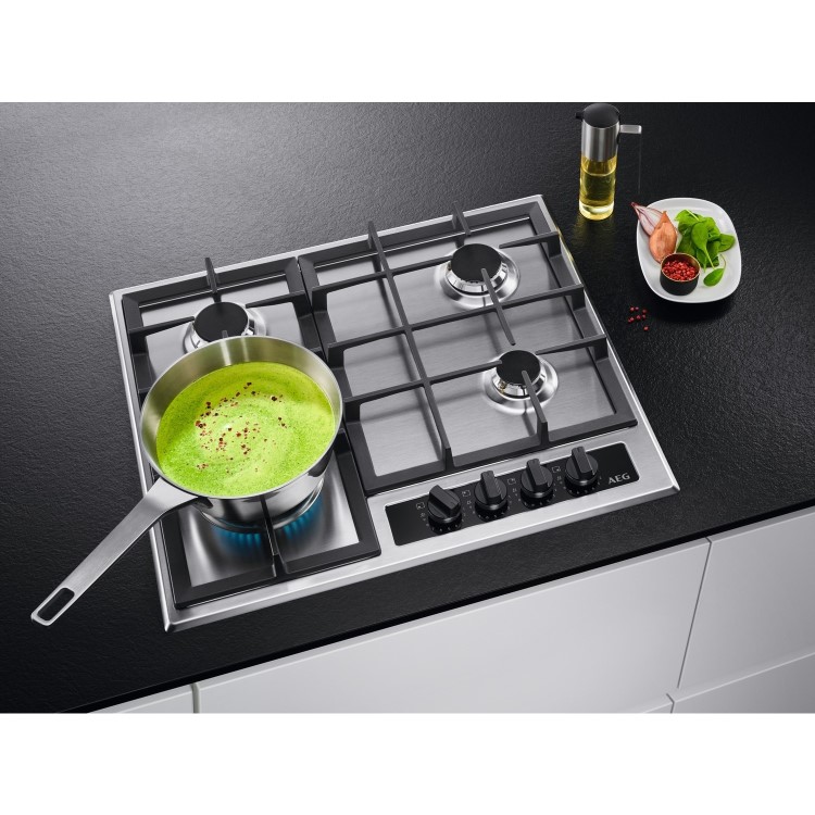 AEG 6000 Series 60cm 4 Burner Gas Hob with Wok Burner - Stainless Steel