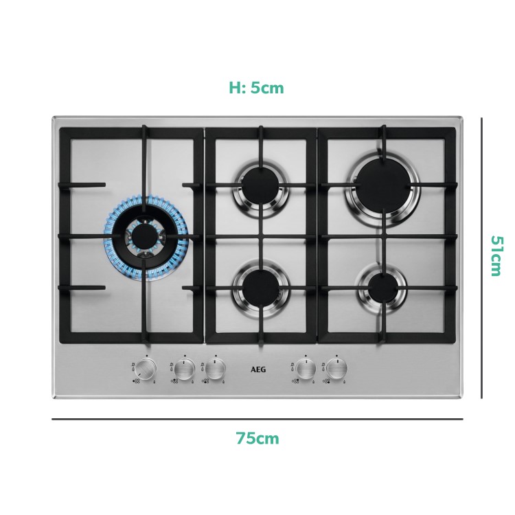 AEG 3000 Series 75cm 5 Burner Gas Hob - Stainless Steel