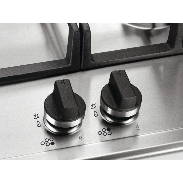 AEG HGB95520YM 86cm Five Burner Gas Hob With Cast Iron Pan Stands - Stainless steel