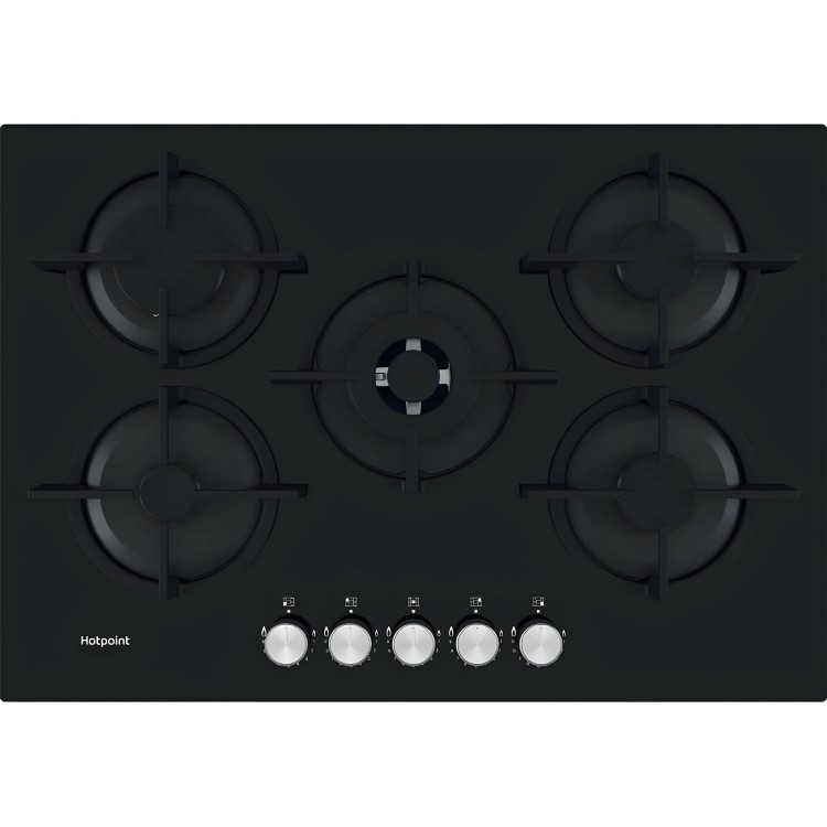 Hotpoint 73cm 5 Burner Gas Hob - Black Glass