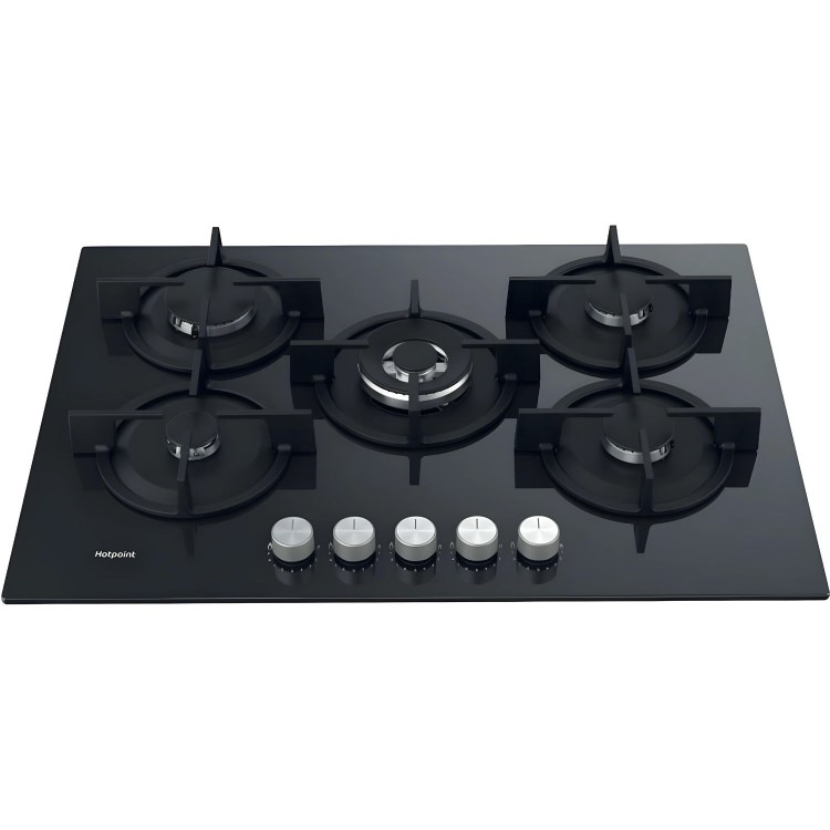 Hotpoint 73cm 5 Burner Gas Hob - Black Glass