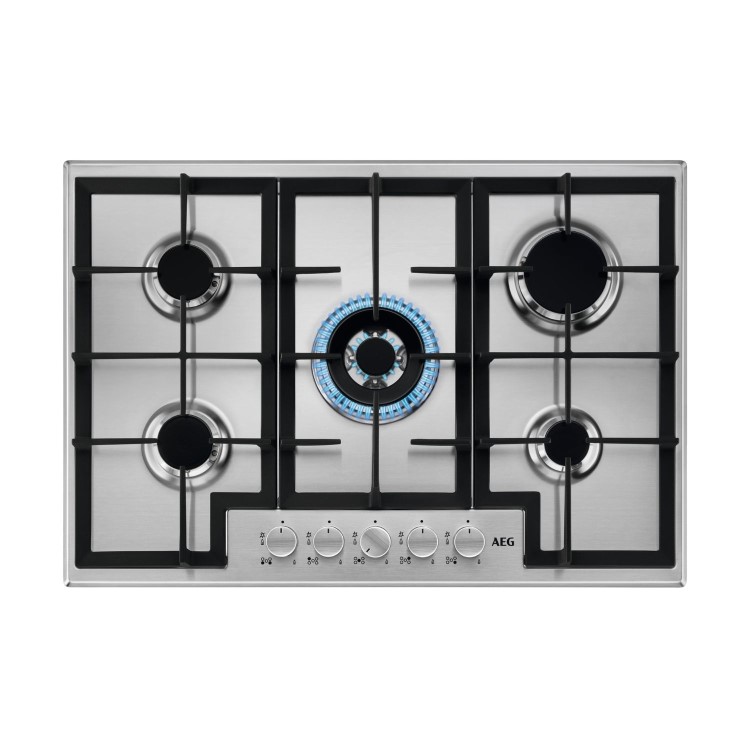 AEG 3000 Series 75cm 5 Burner Gas Hob with Wok Burner - Stainless Steel