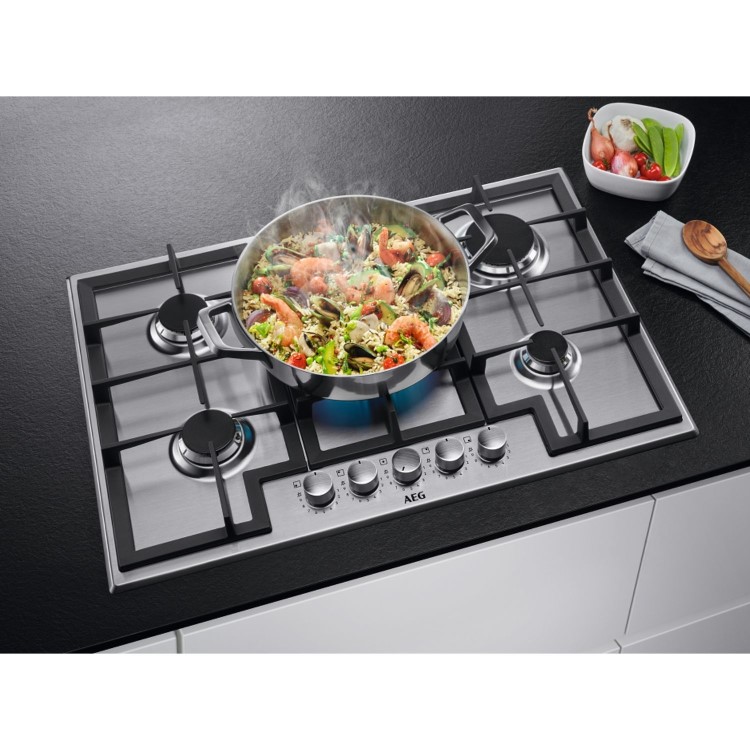 AEG 3000 Series 75cm 5 Burner Gas Hob with Wok Burner - Stainless Steel