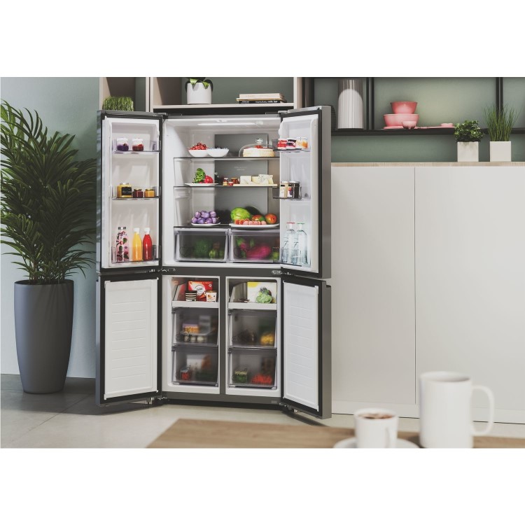 Refurbished Hoover HHCR3818ENPL Freestanding 467 Litre Frost Free American Fridge Freezer Silver