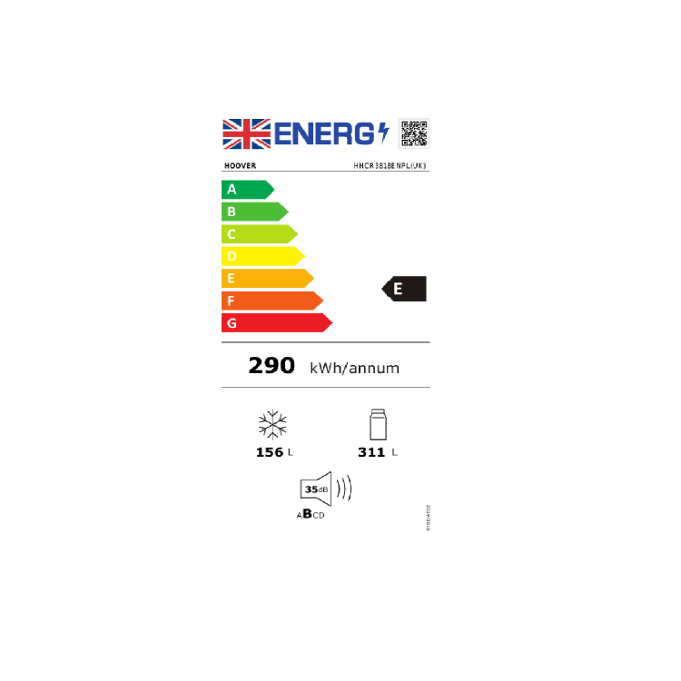 Refurbished Hoover HHCR3818ENPL Freestanding 467 Litre Frost Free American Fridge Freezer Silver