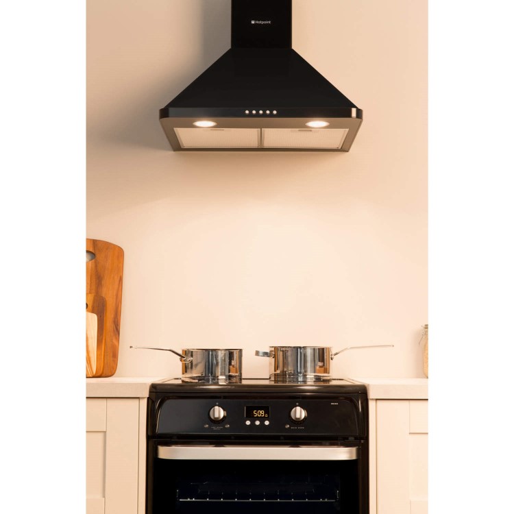 Hotpoint HHP65CMBK Classic 60cm Chimney Cooker Hood Black