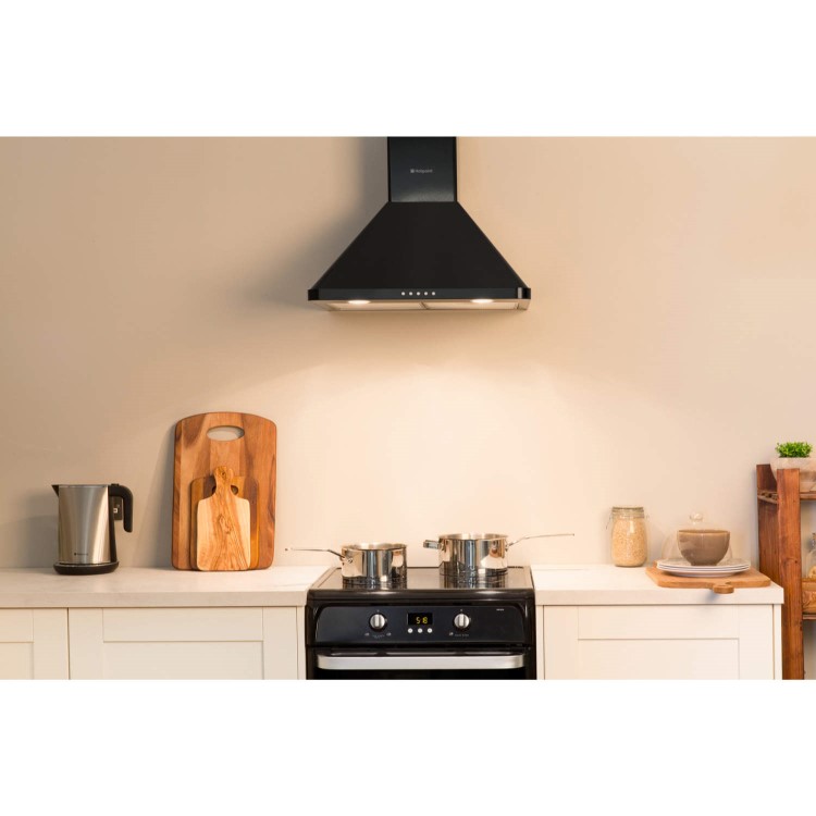 Hotpoint HHP65CMBK Classic 60cm Chimney Cooker Hood Black