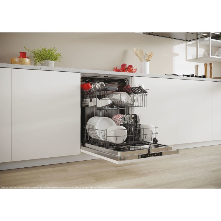 Hoover H-DISH 500 Integrated Dishwasher - Smart Wi-Fi, C-Rated, Black and Silver control panel