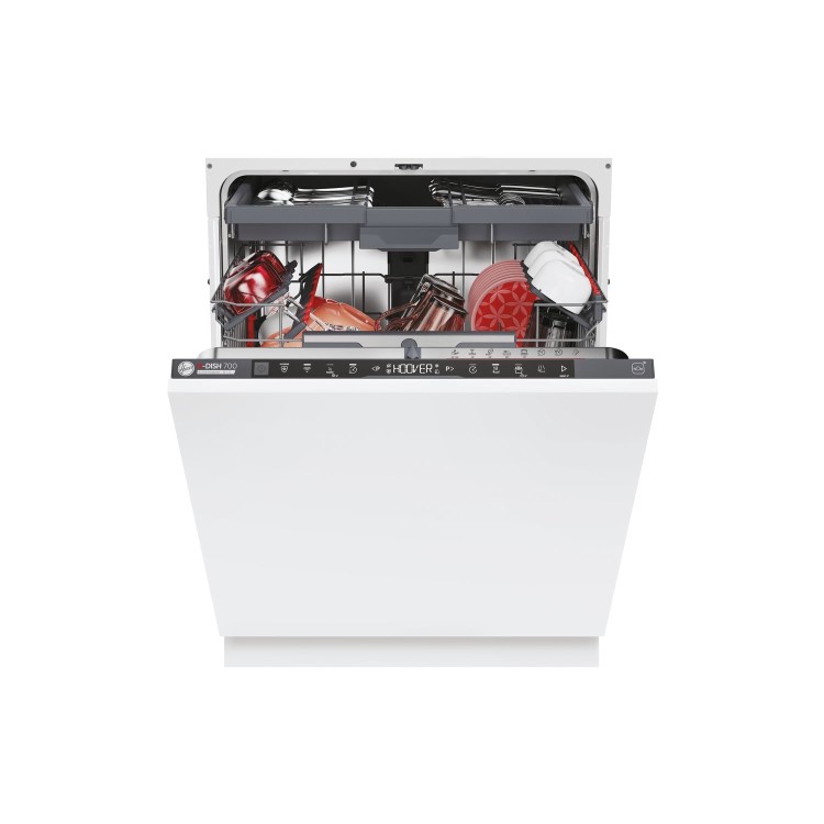 Hoover H-Dish 700 Integrated Dishwasher - Smart Wi-Fi, C-Rated, Black and Silver control panel