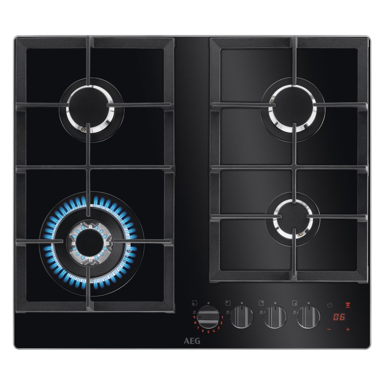 Refurbished AEG HKB64450NB 59cm 4 Burner Gas-on-Glass Hob Black