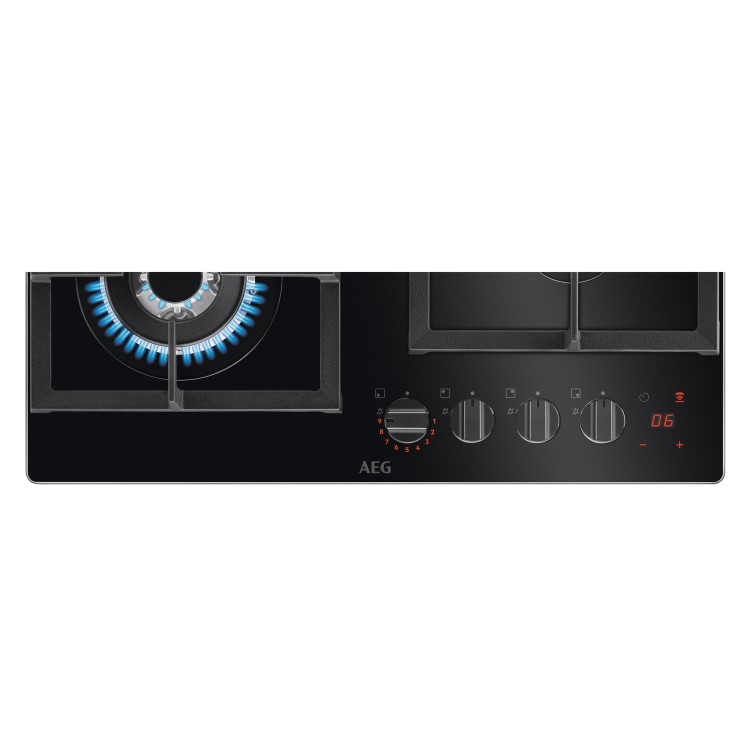 Refurbished AEG HKB64450NB 59cm 4 Burner Gas-on-Glass Hob Black