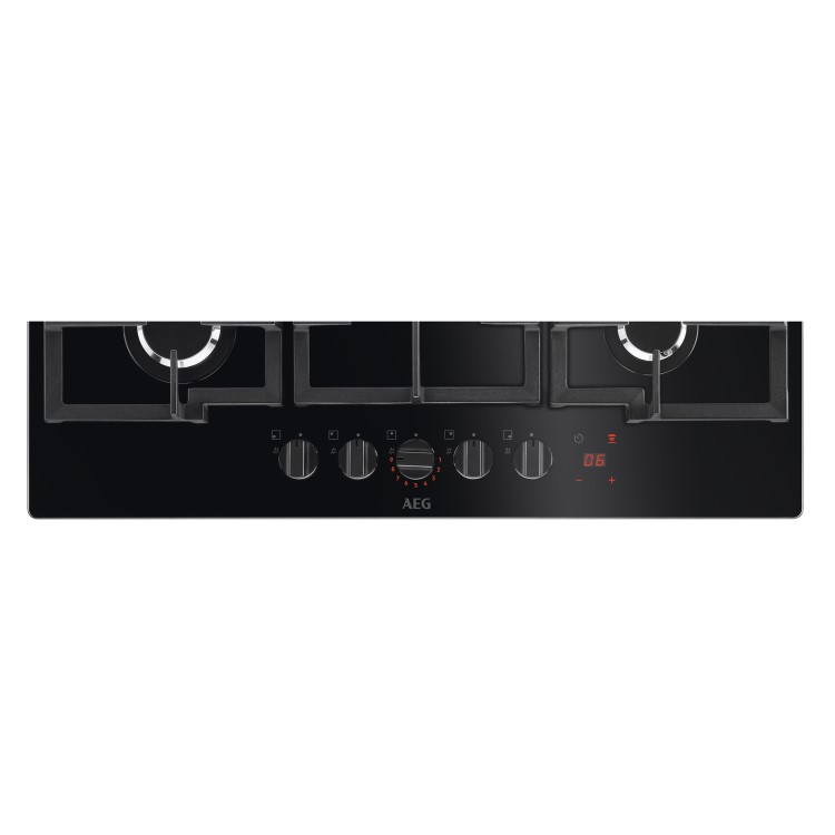 Refurbished AEG 8000 Series HKB75450NB 74cm 5 Burner Gas-on-Glass Hob with Hob2Hood Black