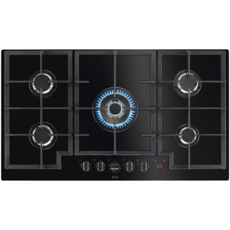 Refurbished AEG HKB95450NB 90cm 5 Burner Gas-on-Glass Hob Black