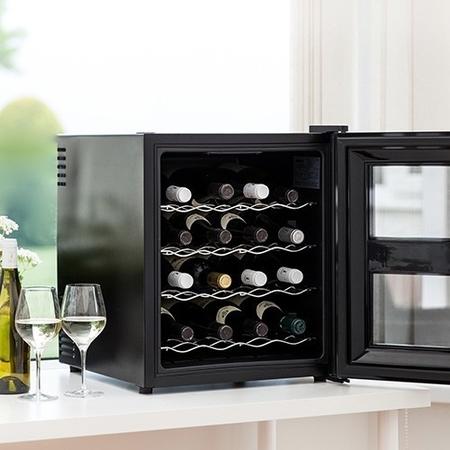 Husky 16 Bottle Freestanding Counter Top Wine Cooler Single Zone 43cm Wide 52cm Tall - Black