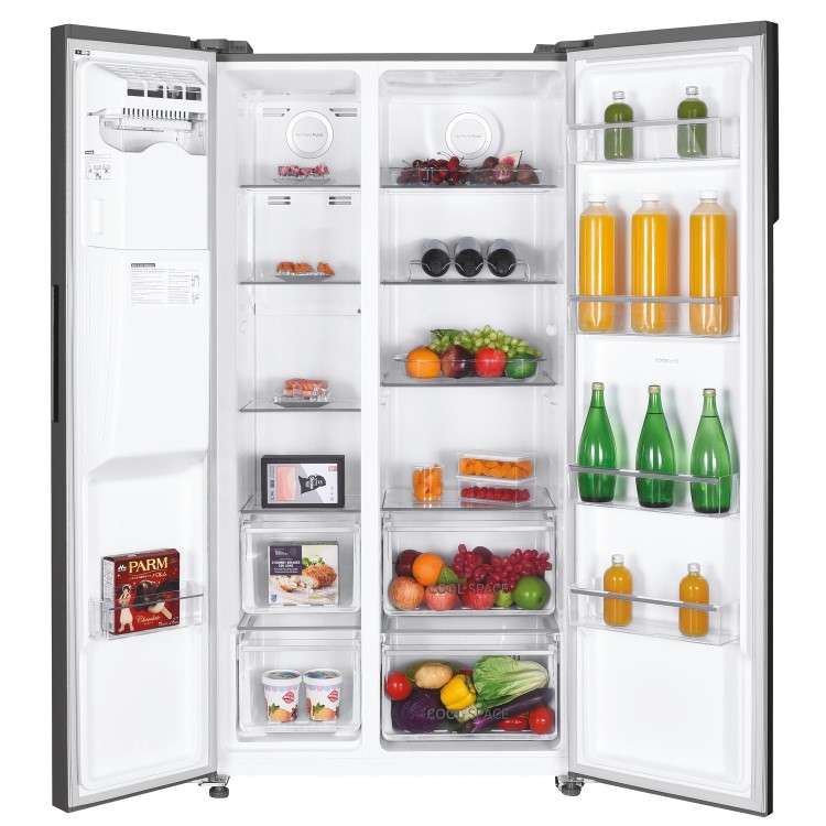 Refurbished Hoover HOSR5918EIXK-1 Freestanding 513 Litre Frost Free American Fridge Freezer Silver